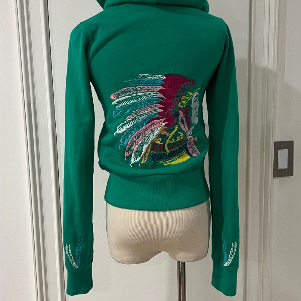 Torn Gorgeous Green Zip-Up Hoodie.   XS